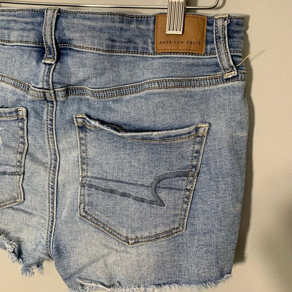 American Eagle hi-rise shortie distressed cutoff cotton stretch denim jean short - Picture 6 of 11